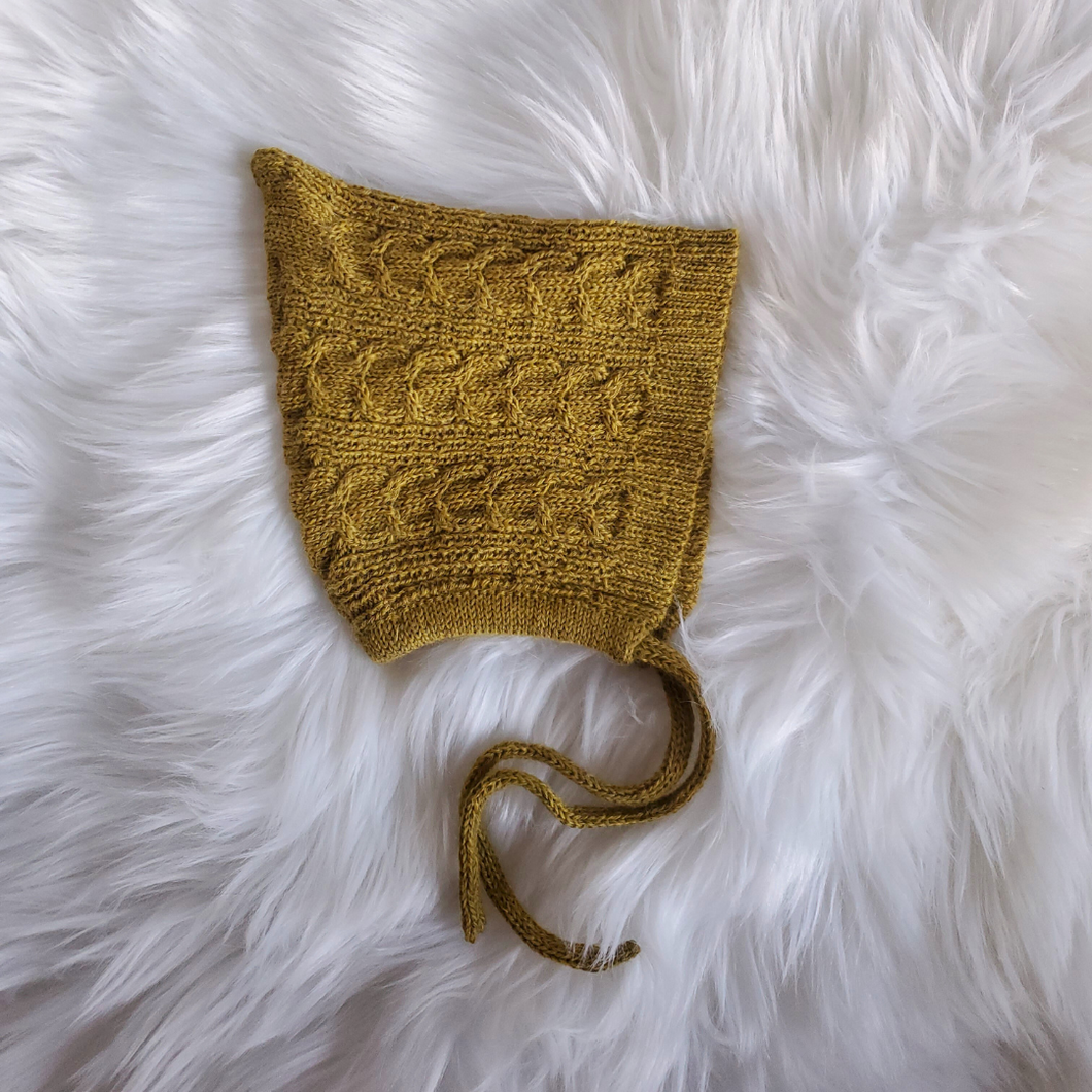 Golden Rod Yellow Knit Bonnet - hat - 100% Baby Alpaca Wool