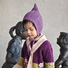 Load image into Gallery viewer, Plum Purple Knit Bonnet - hat - 100% Baby Alpaca Wool