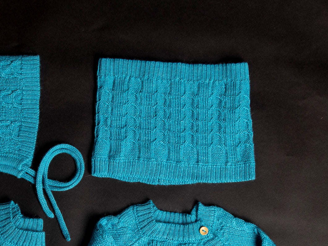 Azure Blue Knit Snood - Cowl - Infinity Scarf: 100% Baby Alpaca Wool