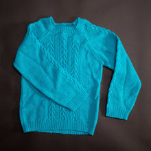 Load image into Gallery viewer, Azure Blue Knitted Cable Wool Pull Over Sweater: 100% Baby Alpaca Wool