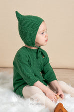 Load image into Gallery viewer, Selva Green Knit Romper and Bonnet Set: 100% Baby Alpaca Wool