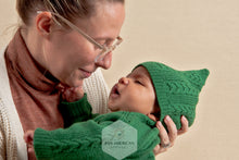Load image into Gallery viewer, Selva Green Knit Romper and Bonnet Set: 100% Baby Alpaca Wool
