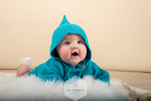 Load image into Gallery viewer, Azure Blue Knit Romper and Bonnet Set: 100% Baby Alpaca Wool