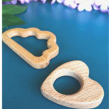 Load image into Gallery viewer, natural wooden teether heart shaped finished with coconut oil and beeswax hand made for babies