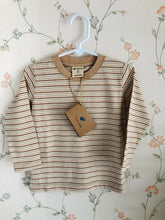 Load image into Gallery viewer, Organic Peruvian Native Cotton long sleeve Tee crew neck striped Kids Hypoallergenic Brown Gender Neutral handmade for Pan American Apparel eco-friendly slow fashion Pakucho cotton long sleeves