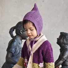 Load image into Gallery viewer, Plum Purple Knit Bonnet - hat - 100% Baby Alpaca Wool
