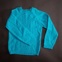 Load image into Gallery viewer, Azure Blue Knitted Cable Wool Pull Over Sweater: 100% Baby Alpaca Wool
