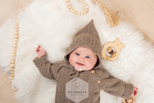 Load image into Gallery viewer, Andes Brown Knit Romper and Bonnet Set: Made of 100% Baby Alpaca Wool
