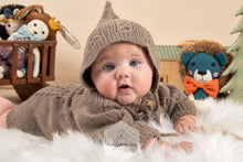 Load image into Gallery viewer, Andes Brown Knit Romper and Bonnet Set: Made of 100% Baby Alpaca Wool

