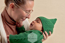 Load image into Gallery viewer, Selva Green Knit Romper and Bonnet Set: 100% Baby Alpaca Wool
