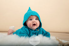 Load image into Gallery viewer, Azure Blue Knit Romper and Bonnet Set: 100% Baby Alpaca Wool
