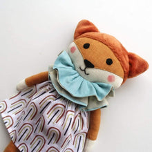 Load image into Gallery viewer, orange linen fox doll in a dress
