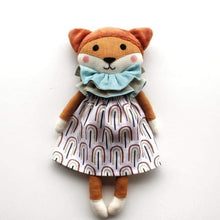 Load image into Gallery viewer, orange linen fox doll in a dress
