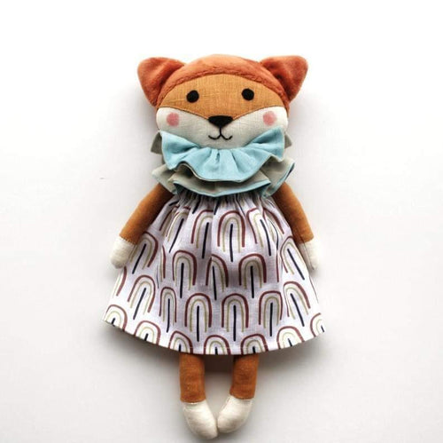 orange linen fox doll in a dress