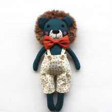Load image into Gallery viewer, Heirloom Handmade Linen Lion - Teal with Red Tie
