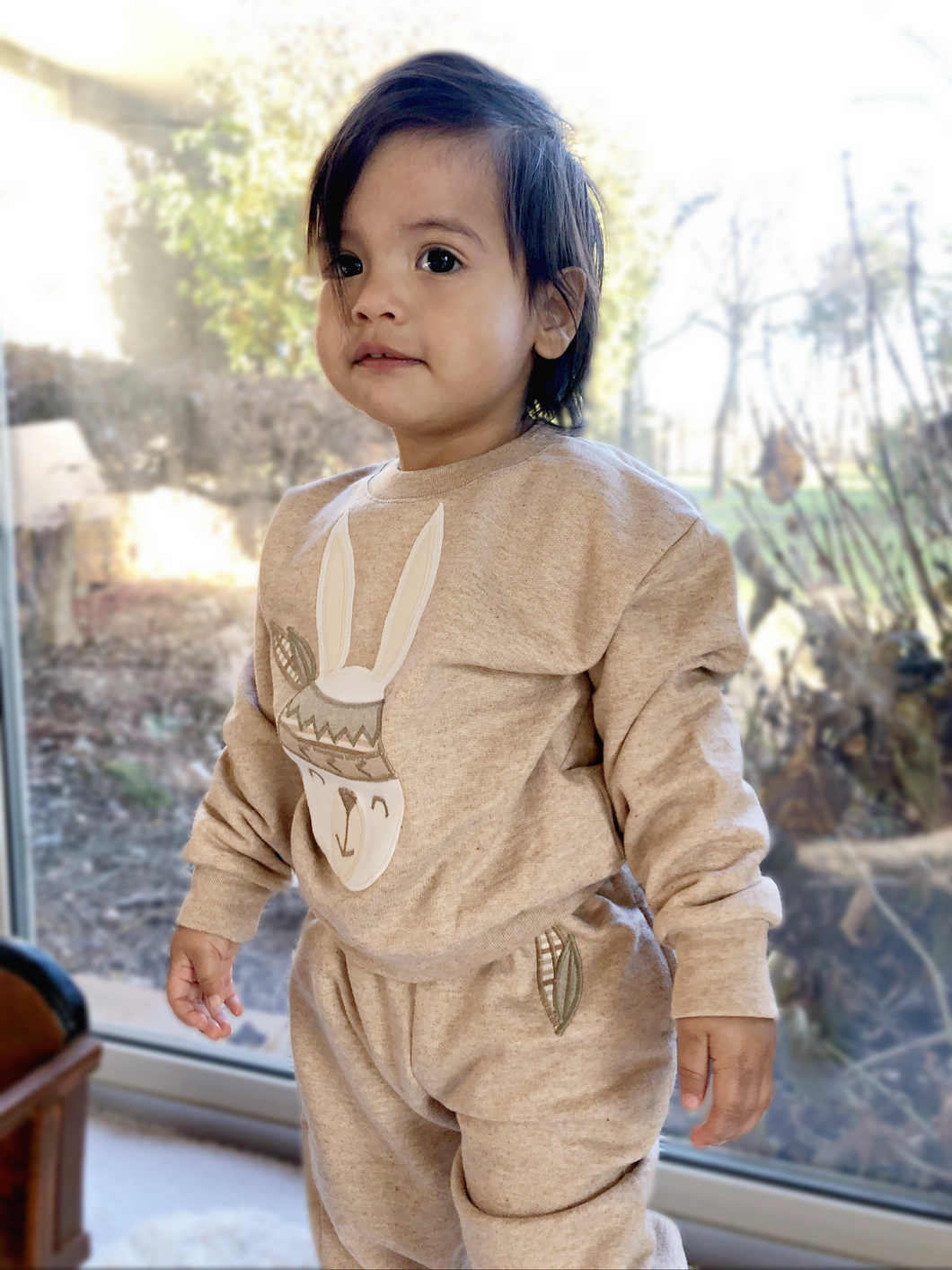 Peruvian Native Organic Cotton Sweatshirt and Sweatpants Set with Rabbit Applique