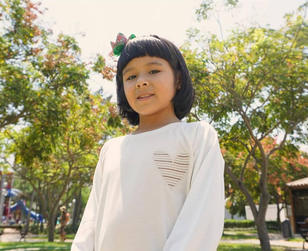 Organic Peruvian Native Cotton Long Sleeve Striped Tee with Heart Applique for Children