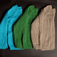 Load image into Gallery viewer, Selva Green Cable Knit Wool Pull Over Sweater: 100% Baby Alpaca Wool
